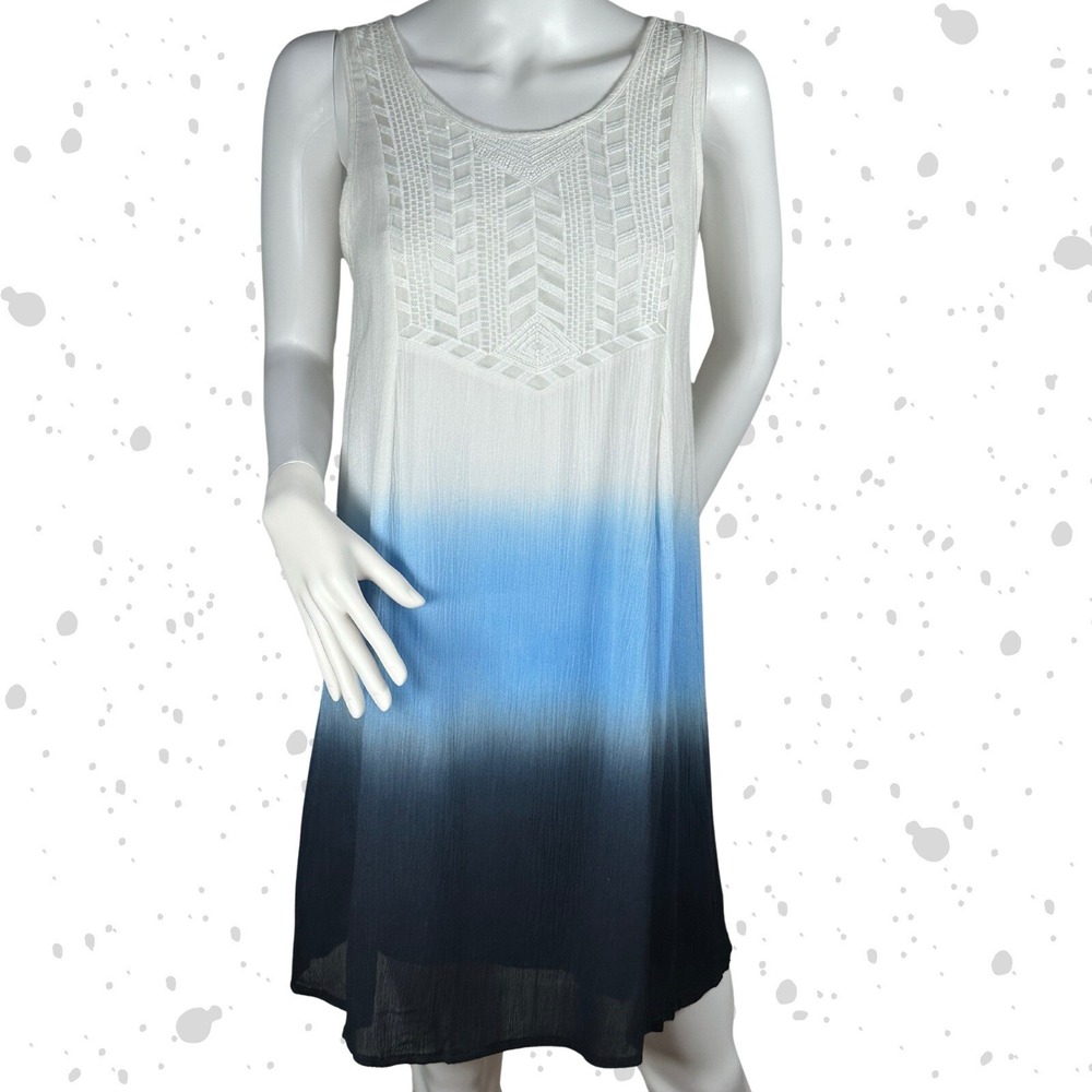 Skies Are Blue Ombre Embroider Detail White and Blue Dress Size Small NWT!